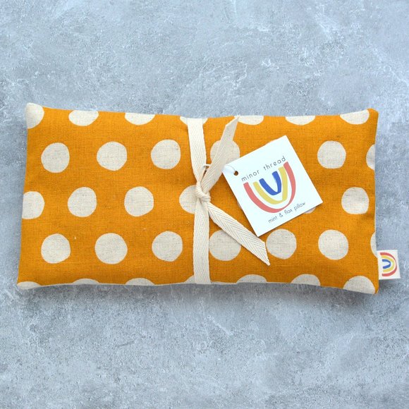 Weighted Lavender Eye Pillow Hot Cold Yellow Polka Dot Japanese Linen - Picture 1 of 3